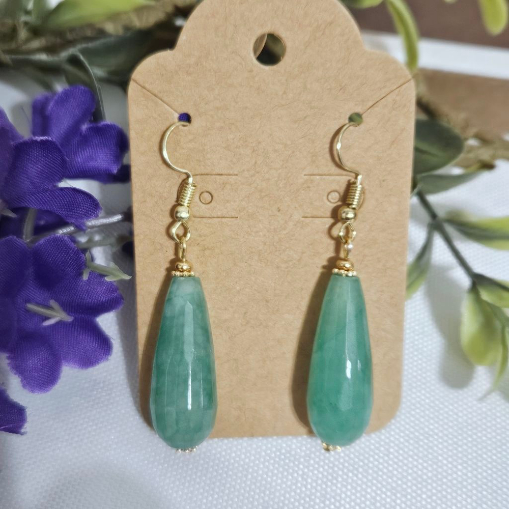 Green Aventurine Teardrop Dangle Earrings - Picture 2 of 3